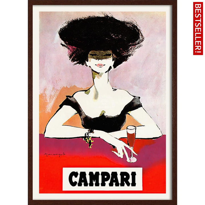 Campari Woman 1960S | Italy 422Mm X 295Mm 16.6 11.6 A3 / Dark Oak Print Art
