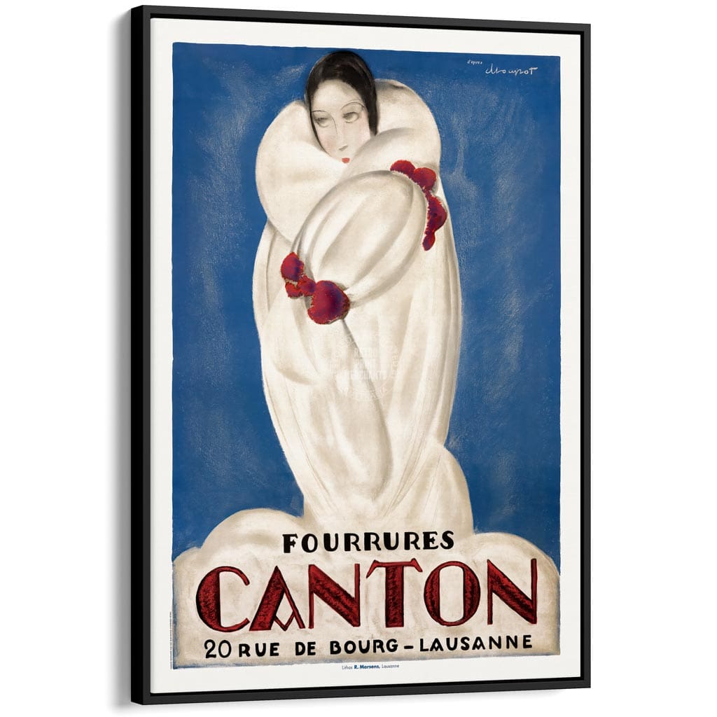 Canton Fourrures | Switzerland A3 297 X 420Mm 11.7 16.5 Inches / Canvas Floating Frame: Black
