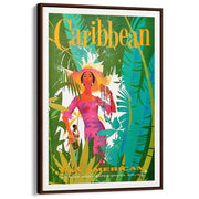 Caribbean Airline Poster | Usa A3 297 X 420Mm 11.7 16.5 Inches / Canvas Floating Frame - Dark Oak