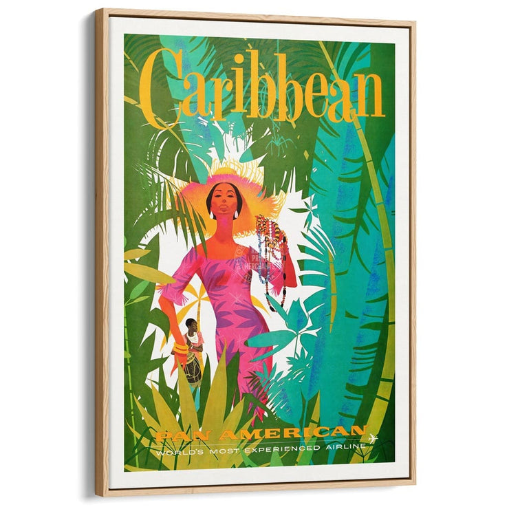 Caribbean Airline Poster | Usa A3 297 X 420Mm 11.7 16.5 Inches / Canvas Floating Frame - Natural Oak