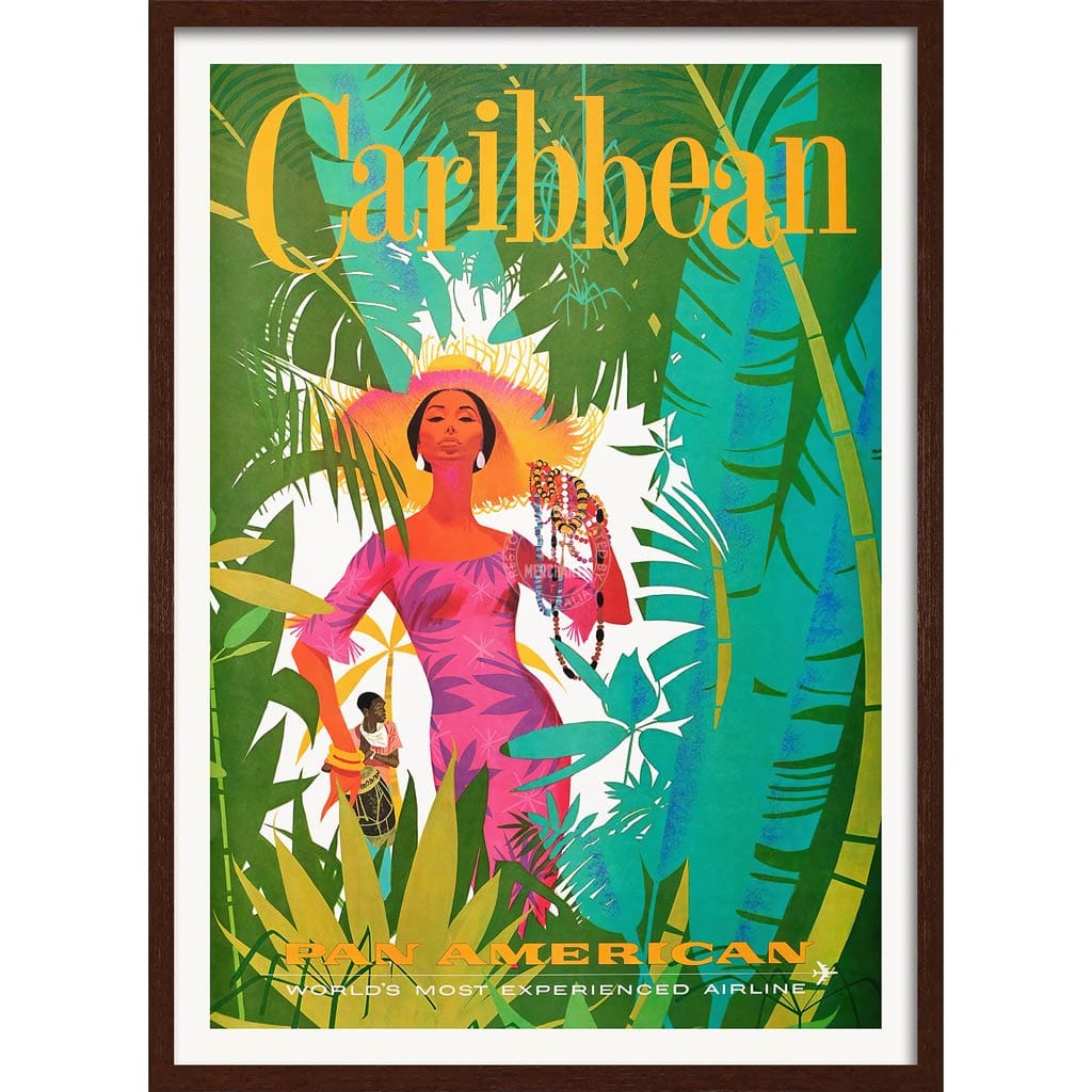 Caribbean Airline Poster | Usa A3 297 X 420Mm 11.7 16.5 Inches / Framed Print - Dark Oak Timber Art