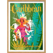 Caribbean Airline Poster | Usa A3 297 X 420Mm 11.7 16.5 Inches / Framed Print - Natural Oak Timber