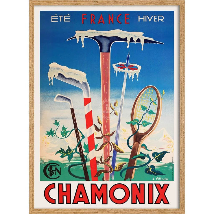 Chamonix Ete Hiver | France 422Mm X 295Mm 16.6 11.6 A3 / Natural Oak Print Art