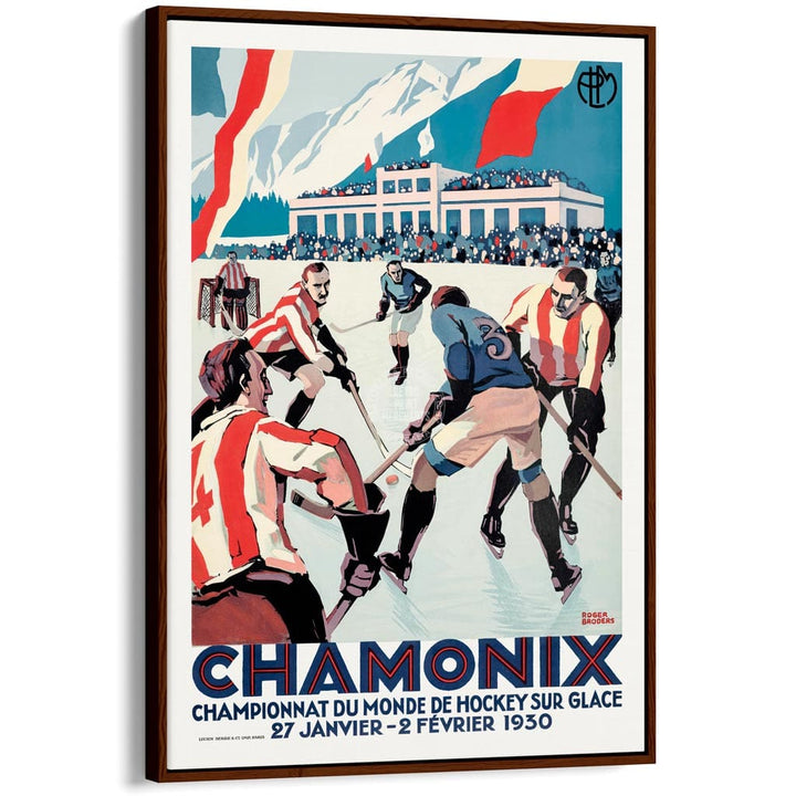 Chamonix Ice Hockey 1930 | France A3 297 X 420Mm 11.7 16.5 Inches / Canvas Floating Frame: