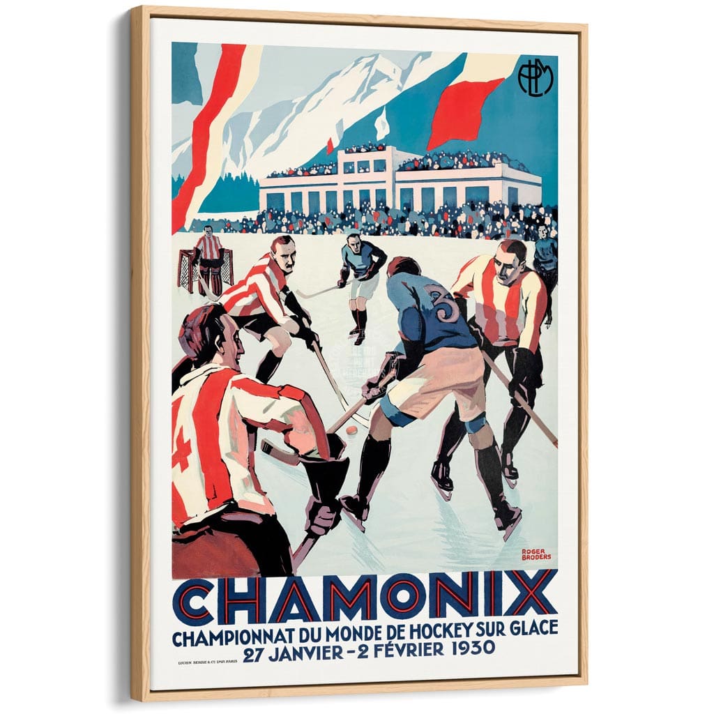 Chamonix Ice Hockey 1930 | France A3 297 X 420Mm 11.7 16.5 Inches / Canvas Floating Frame: Natural
