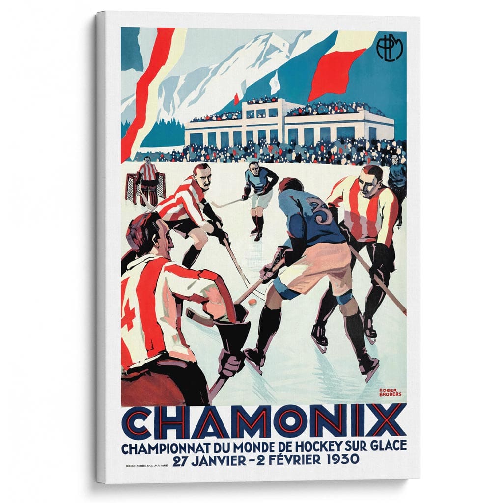 Chamonix Ice Hockey 1930 | France A3 297 X 420Mm 11.7 16.5 Inches / Stretched Canvas Print Art
