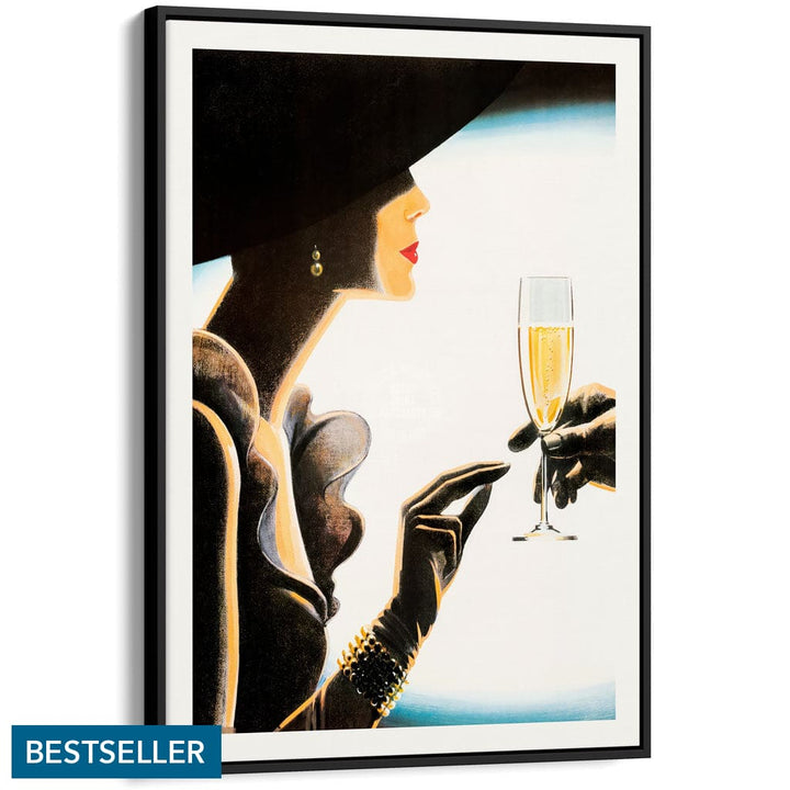 Champagne Woman | France A4 210 X 297Mm 8.3 11.7 Inches / Canvas Floating Frame: Black Timber Print