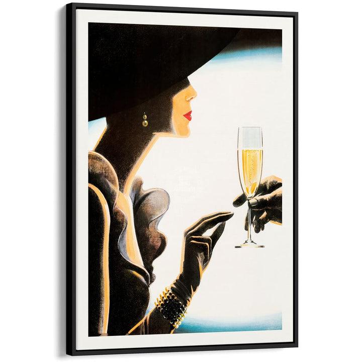 Champagne Woman | France A4 210 X 297Mm 8.3 11.7 Inches / Canvas Floating Frame: Black Timber Print