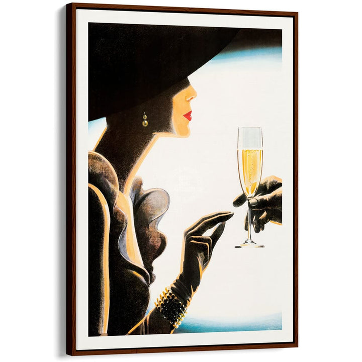 Champagne Woman | France A4 210 X 297Mm 8.3 11.7 Inches / Canvas Floating Frame: Chocolate Oak