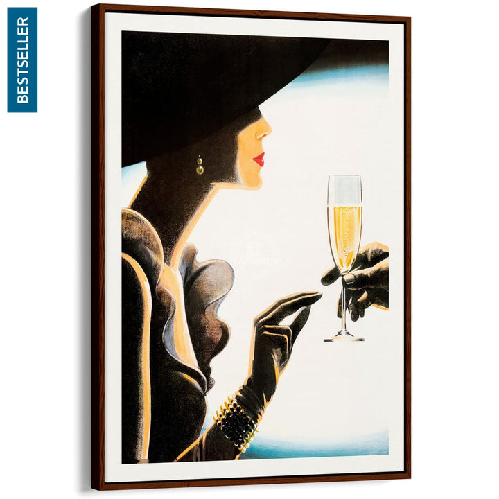 Champagne Woman | France A4 210 X 297Mm 8.3 11.7 Inches / Canvas Floating Frame: Chocolate Oak