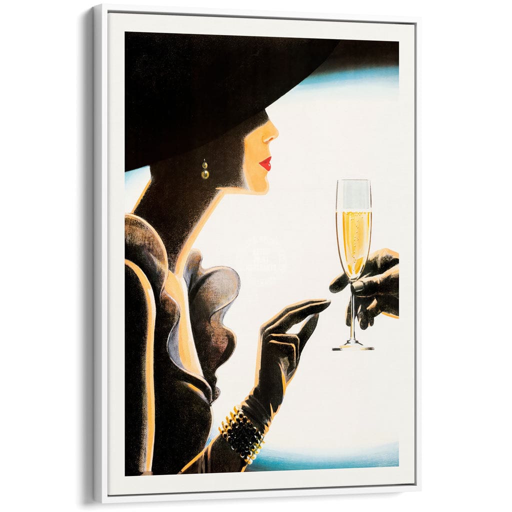 Champagne Woman | France A4 210 X 297Mm 8.3 11.7 Inches / Canvas Floating Frame: White Timber Print