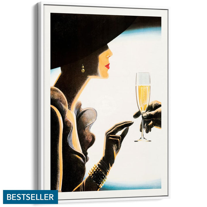Champagne Woman | France A4 210 X 297Mm 8.3 11.7 Inches / Canvas Floating Frame: White Timber Print