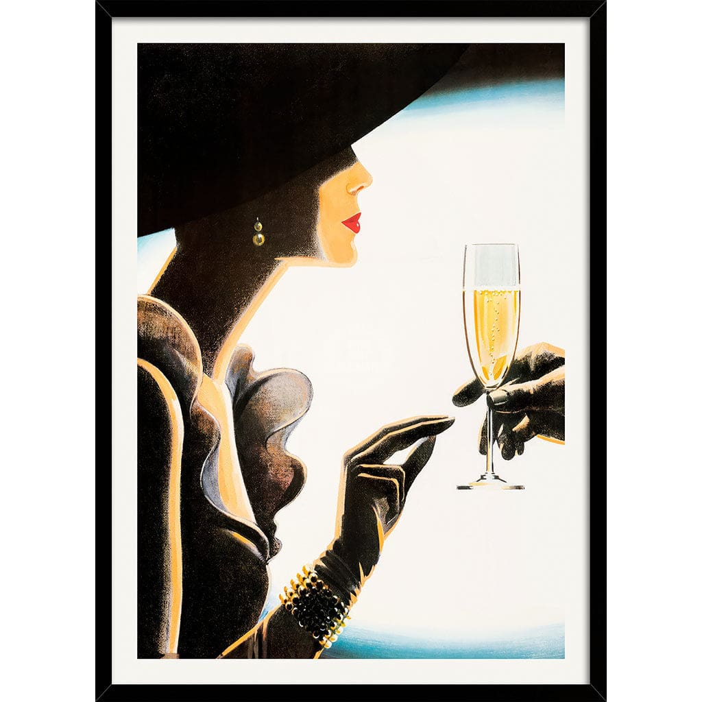 Champagne Woman | France A4 210 X 297Mm 8.3 11.7 Inches / Framed Print: Black Timber Print Art