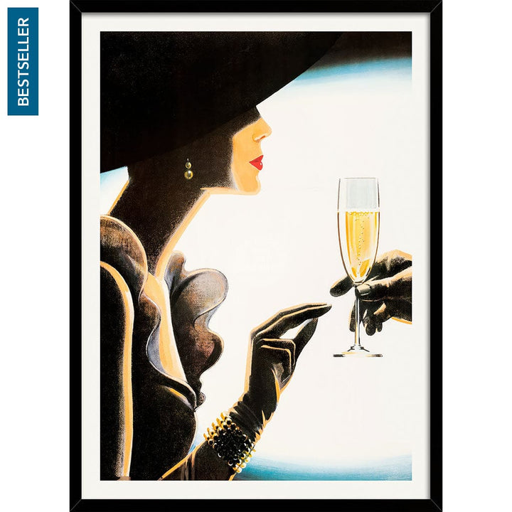 Champagne Woman | France A4 210 X 297Mm 8.3 11.7 Inches / Framed Print: Black Timber Print Art