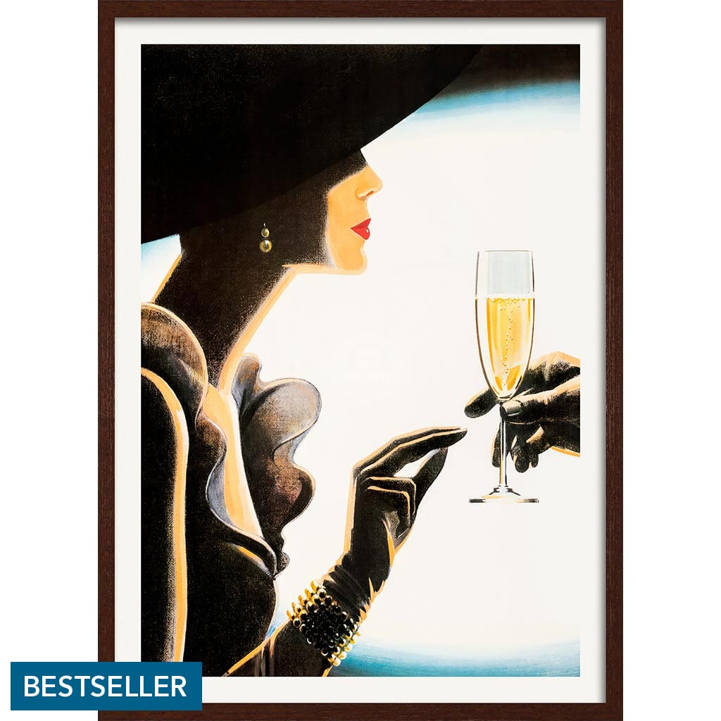 Champagne Woman | France A4 210 X 297Mm 8.3 11.7 Inches / Framed Print: Chocolate Oak Timber Print