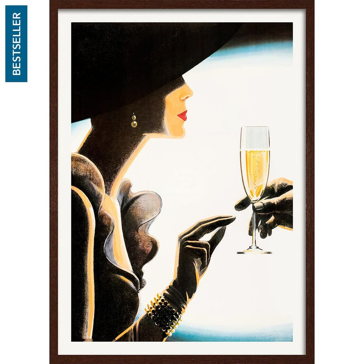 Champagne Woman | France A4 210 X 297Mm 8.3 11.7 Inches / Framed Print: Chocolate Oak Timber Print