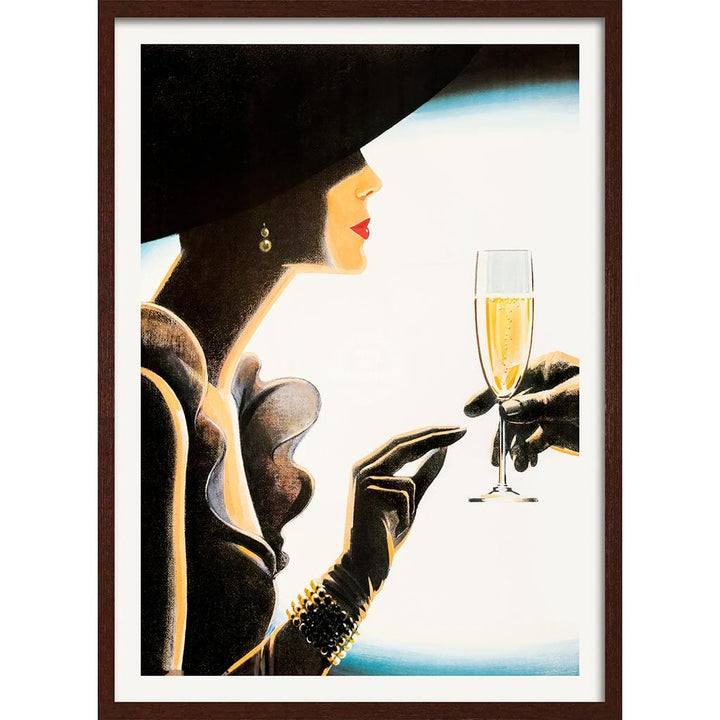 Champagne Woman | France A4 210 X 297Mm 8.3 11.7 Inches / Framed Print: Chocolate Oak Timber Print