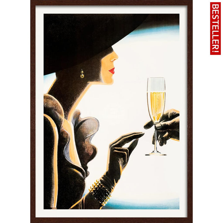Champagne Woman | France A4 210 X 297Mm 8.3 11.7 Inches / Framed Print: Chocolate Oak Timber Print