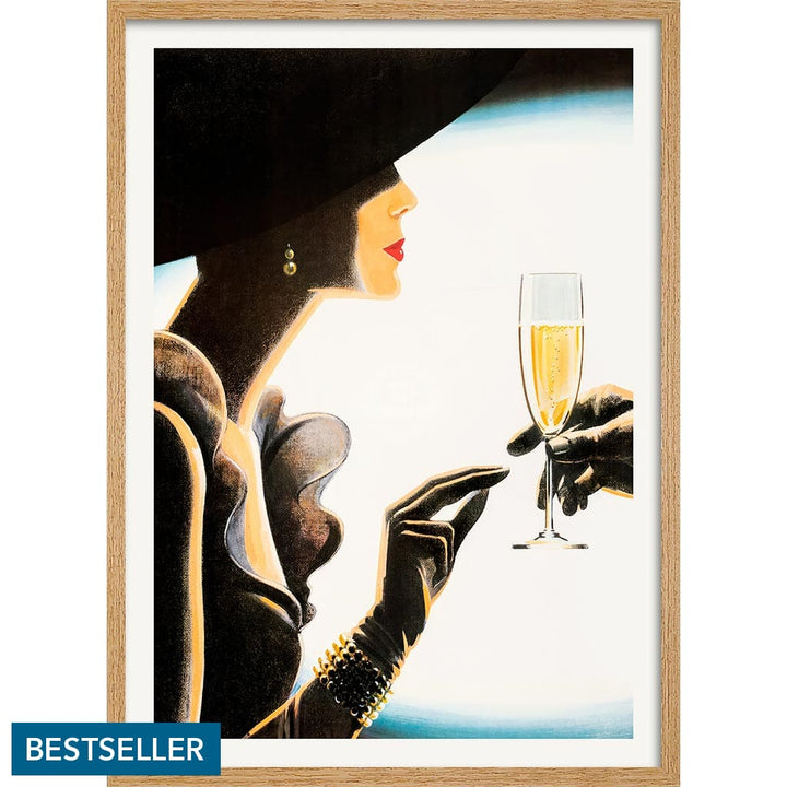 Champagne Woman | France A4 210 X 297Mm 8.3 11.7 Inches / Framed Print: Natural Oak Timber Print Art