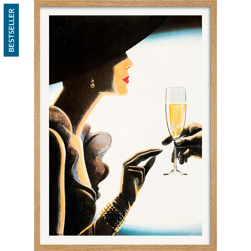 Champagne Woman | France A4 210 X 297Mm 8.3 11.7 Inches / Framed Print: Natural Oak Timber Print Art