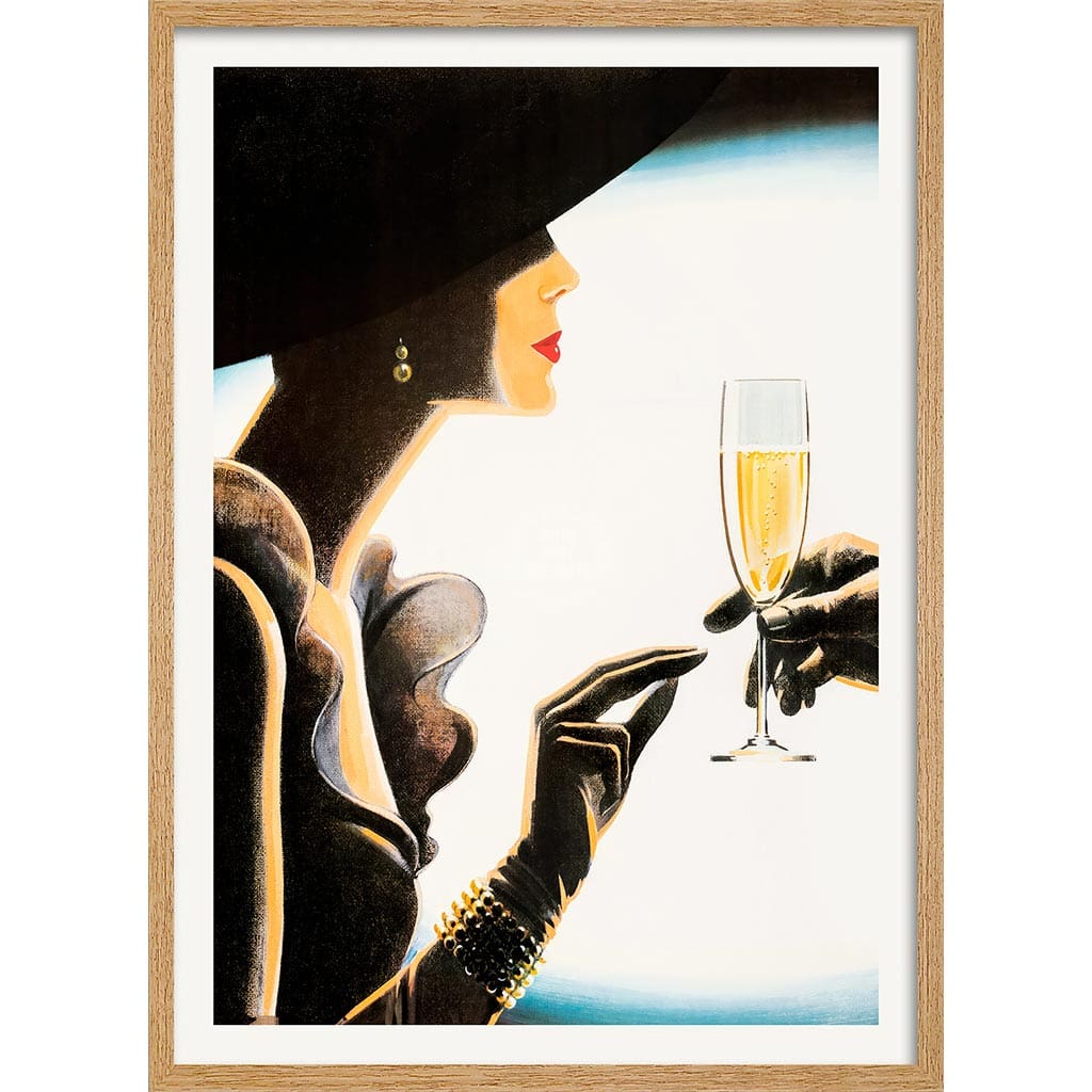 Champagne Woman | France A4 210 X 297Mm 8.3 11.7 Inches / Framed Print: Natural Oak Timber Print Art