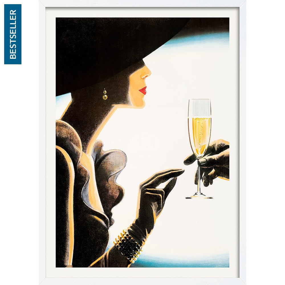 Champagne Woman | France A4 210 X 297Mm 8.3 11.7 Inches / Framed Print: White Timber Print Art