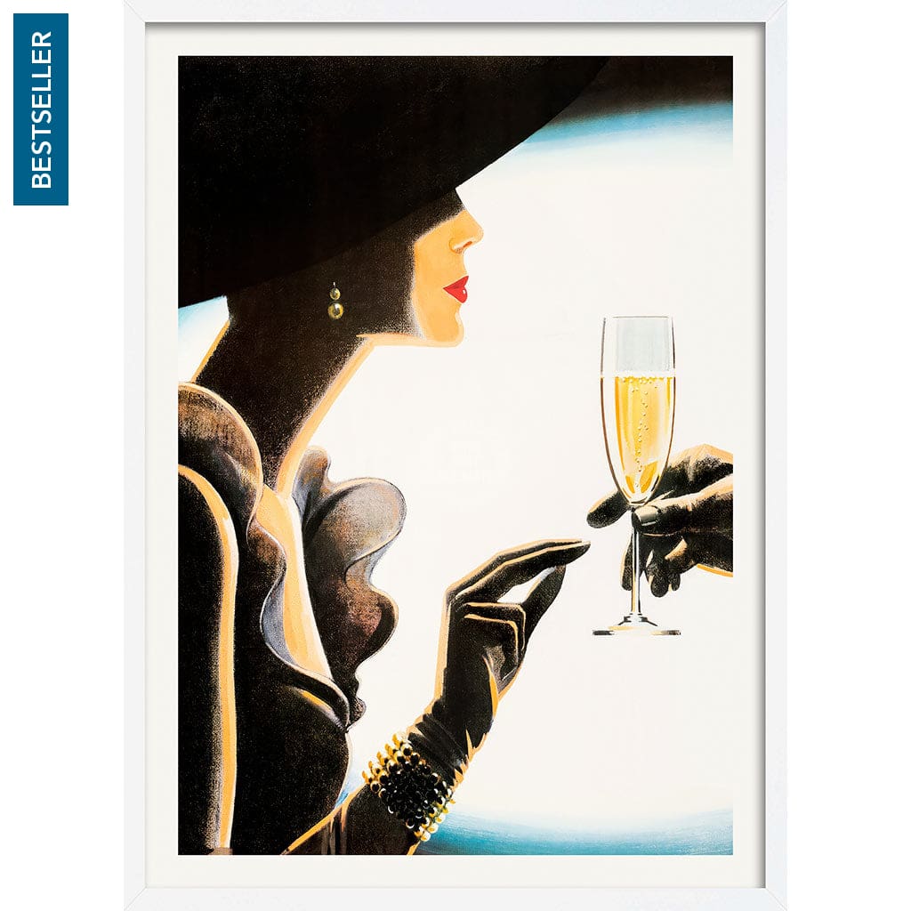 Champagne Woman | France A4 210 X 297Mm 8.3 11.7 Inches / Framed Print: White Timber Print Art