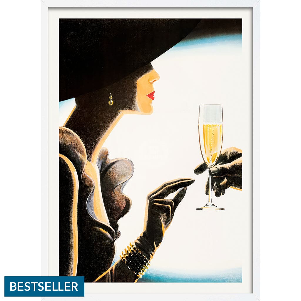 Champagne Woman | France A4 210 X 297Mm 8.3 11.7 Inches / Framed Print: White Timber Print Art
