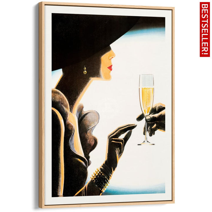 Champagne Woman | France A4 210 X 297Mm 8.3 11.7 Inches / Canvas Floating Frame: Natural Oak Timber