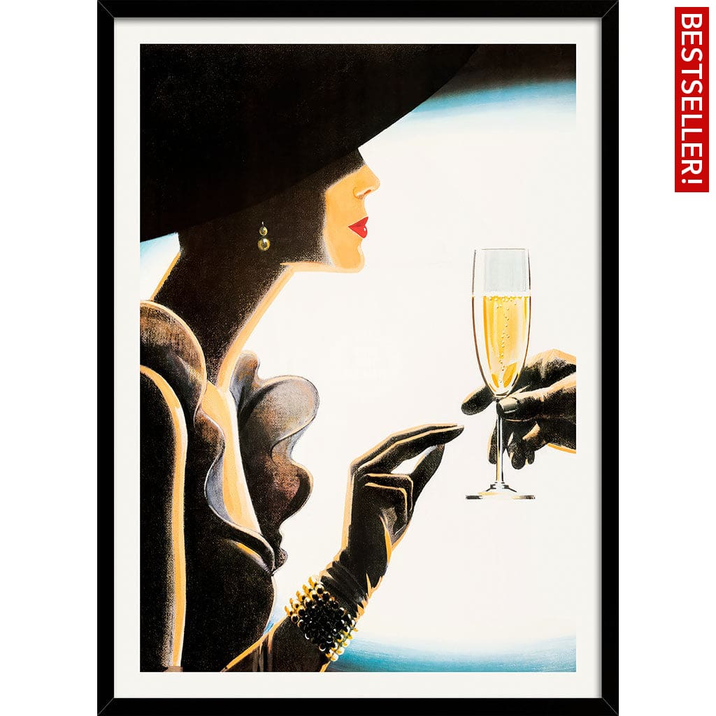 Champagne Woman | France A4 210 X 297Mm 8.3 11.7 Inches / Framed Print: Black Timber Print Art