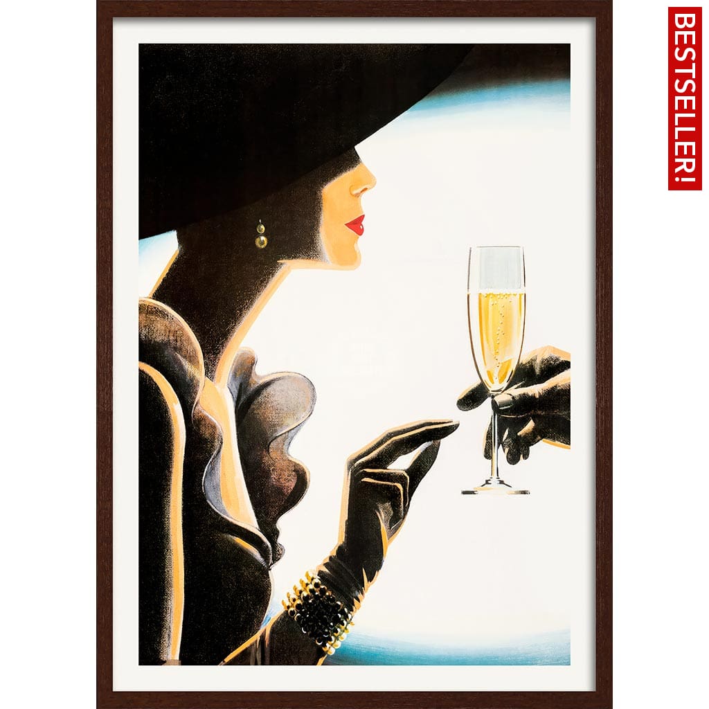 Champagne Woman | France A4 210 X 297Mm 8.3 11.7 Inches / Framed Print: Chocolate Oak Timber Print