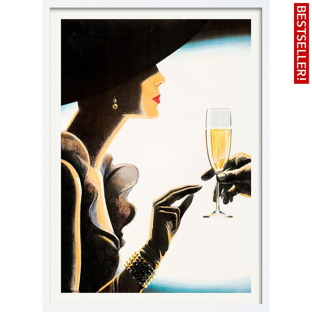 Champagne Woman | France A4 210 X 297Mm 8.3 11.7 Inches / Framed Print: White Timber Print Art