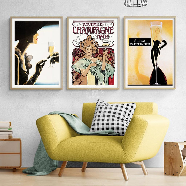 Champagne Framed Set Of 3 Print Art