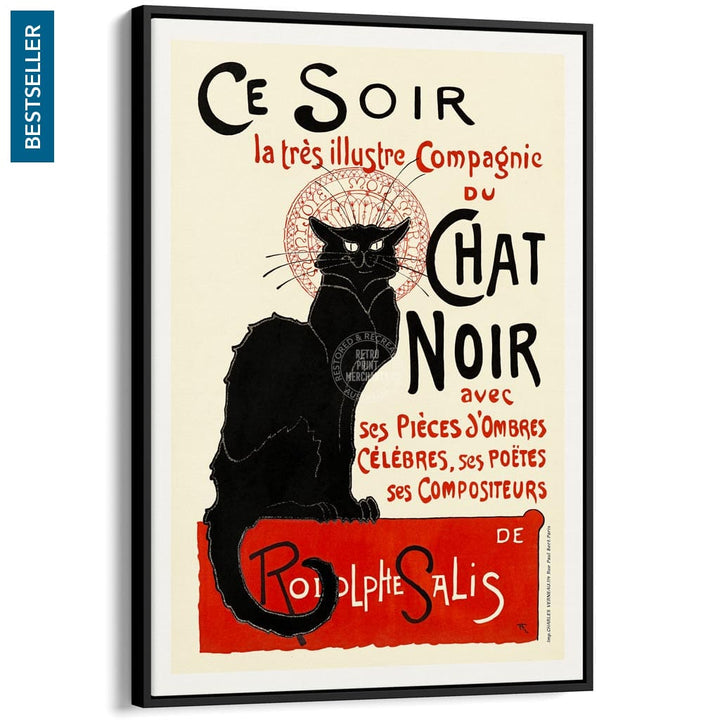 Chat Noir | France A4 210 X 297Mm 8.3 11.7 Inches / Canvas Floating Frame: Black Timber Print Art