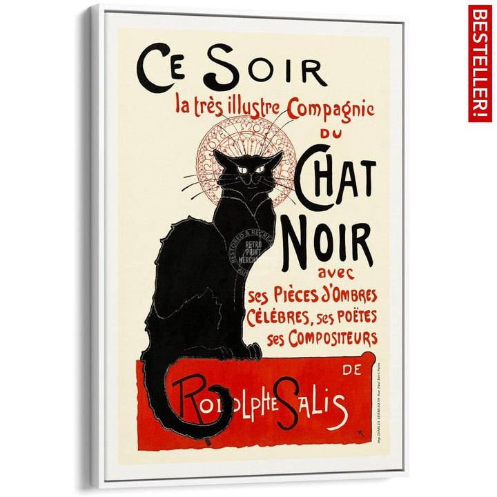 Chat Noir | France A4 210 X 297Mm 8.3 11.7 Inches / Canvas Floating Frame: White Timber Print Art