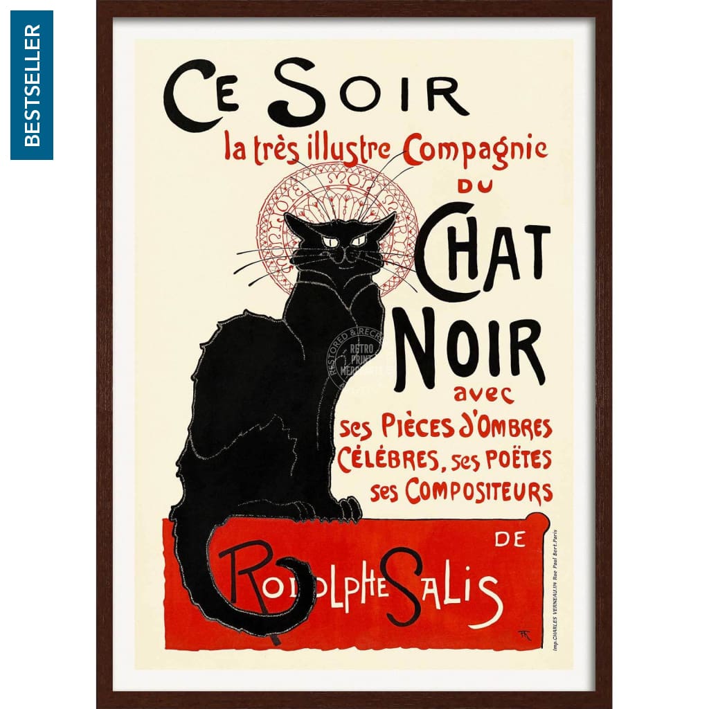 Chat Noir | France A4 210 X 297Mm 8.3 11.7 Inches / Framed Print: Chocolate Oak Timber Print Art