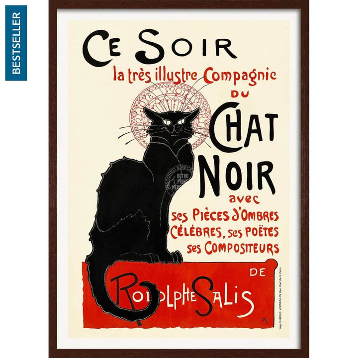 Chat Noir | France A4 210 X 297Mm 8.3 11.7 Inches / Framed Print: Chocolate Oak Timber Print Art