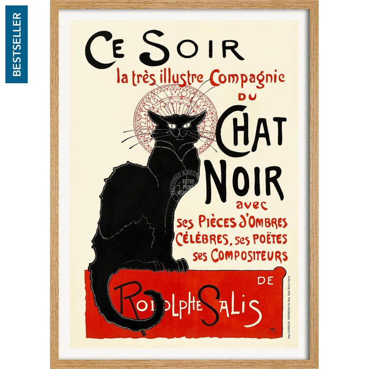 Chat Noir | France A4 210 X 297Mm 8.3 11.7 Inches / Framed Print: Natural Oak Timber Print Art