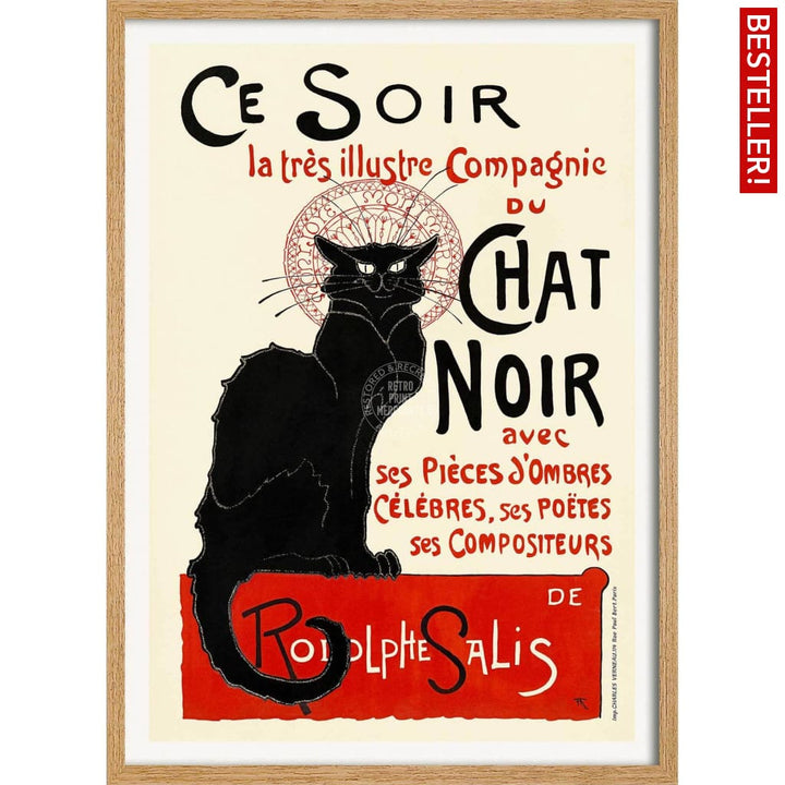 Chat Noir | France A4 210 X 297Mm 8.3 11.7 Inches / Framed Print: Natural Oak Timber Print Art