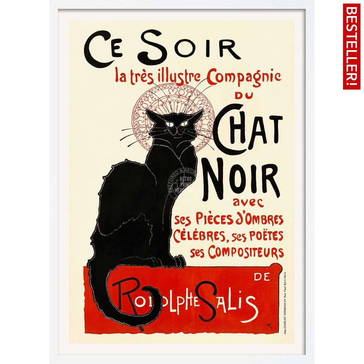 Chat Noir | France A4 210 X 297Mm 8.3 11.7 Inches / Framed Print: White Timber Print Art