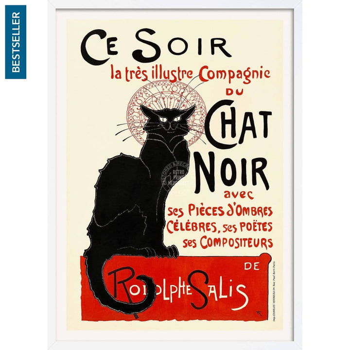 Chat Noir | France A4 210 X 297Mm 8.3 11.7 Inches / Framed Print: White Timber Print Art