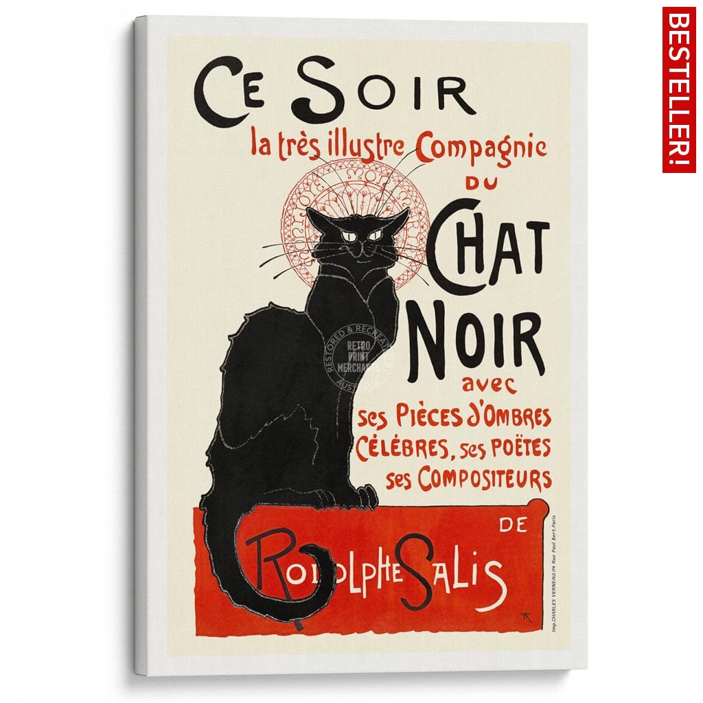 Chat Noir | France A3 297 X 420Mm 11.7 16.5 Inches / Stretched Canvas Print Art