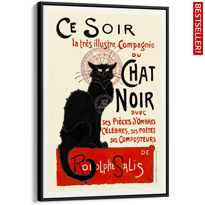 Chat Noir | France A4 210 X 297Mm 8.3 11.7 Inches / Canvas Floating Frame: Black Timber Print Art