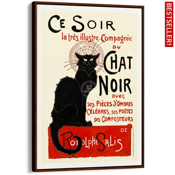 Chat Noir | France A4 210 X 297Mm 8.3 11.7 Inches / Canvas Floating Frame: Chocolate Oak Timber