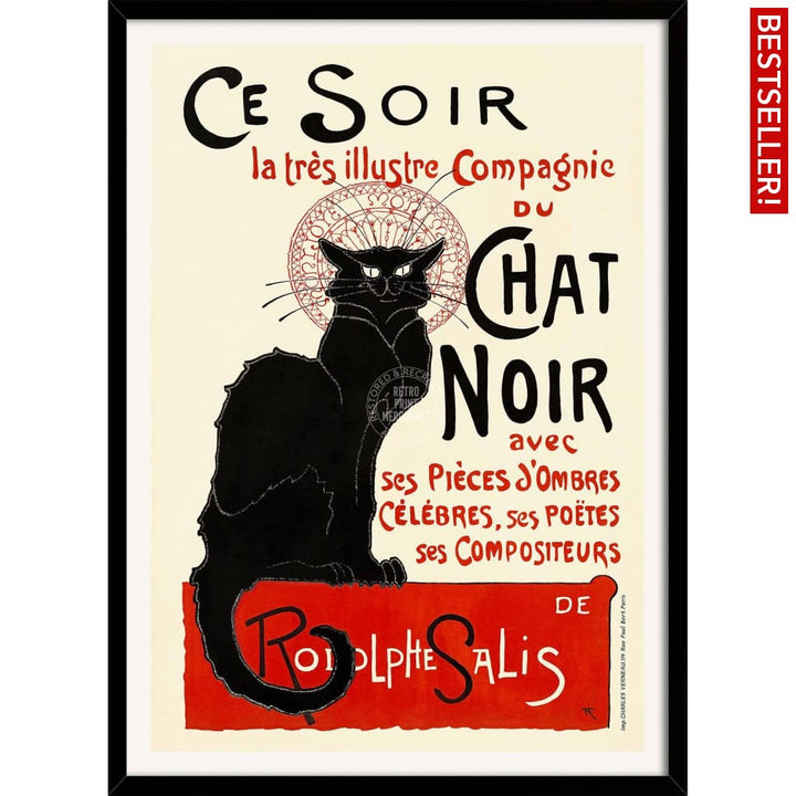 Chat Noir | France A4 210 X 297Mm 8.3 11.7 Inches / Framed Print: Black Timber Print Art