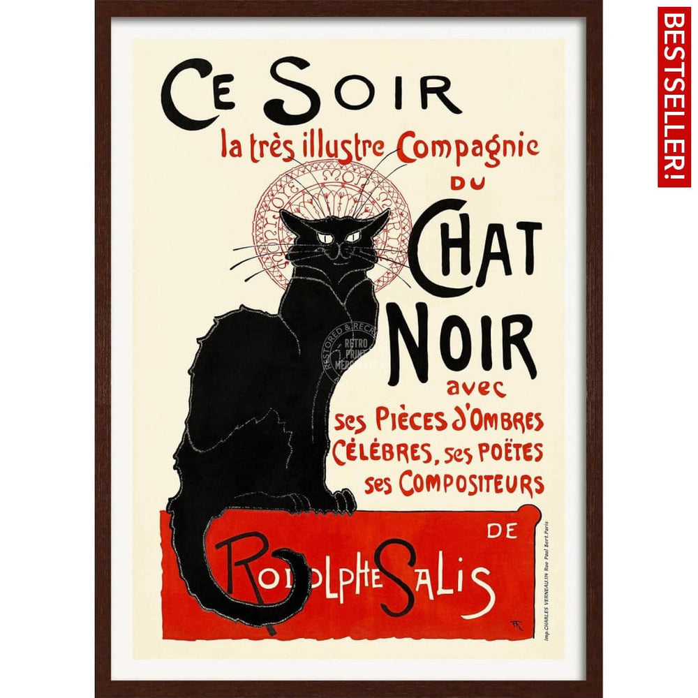 Chat Noir | France A4 210 X 297Mm 8.3 11.7 Inches / Framed Print: Chocolate Oak Timber Print Art