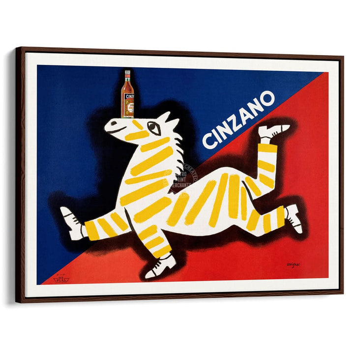 CINZANO ZEBRA | ITALY A3 | 297 x 420mm | 11.7 x 16.5 inches / Canvas Floating Frame: Chocolate Oak Timber Print Art