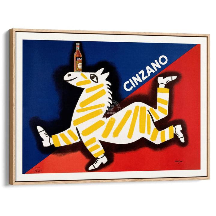 CINZANO ZEBRA | ITALY A3 | 297 x 420mm | 11.7 x 16.5 inches / Canvas Floating Frame: Natural Oak Timber Print Art