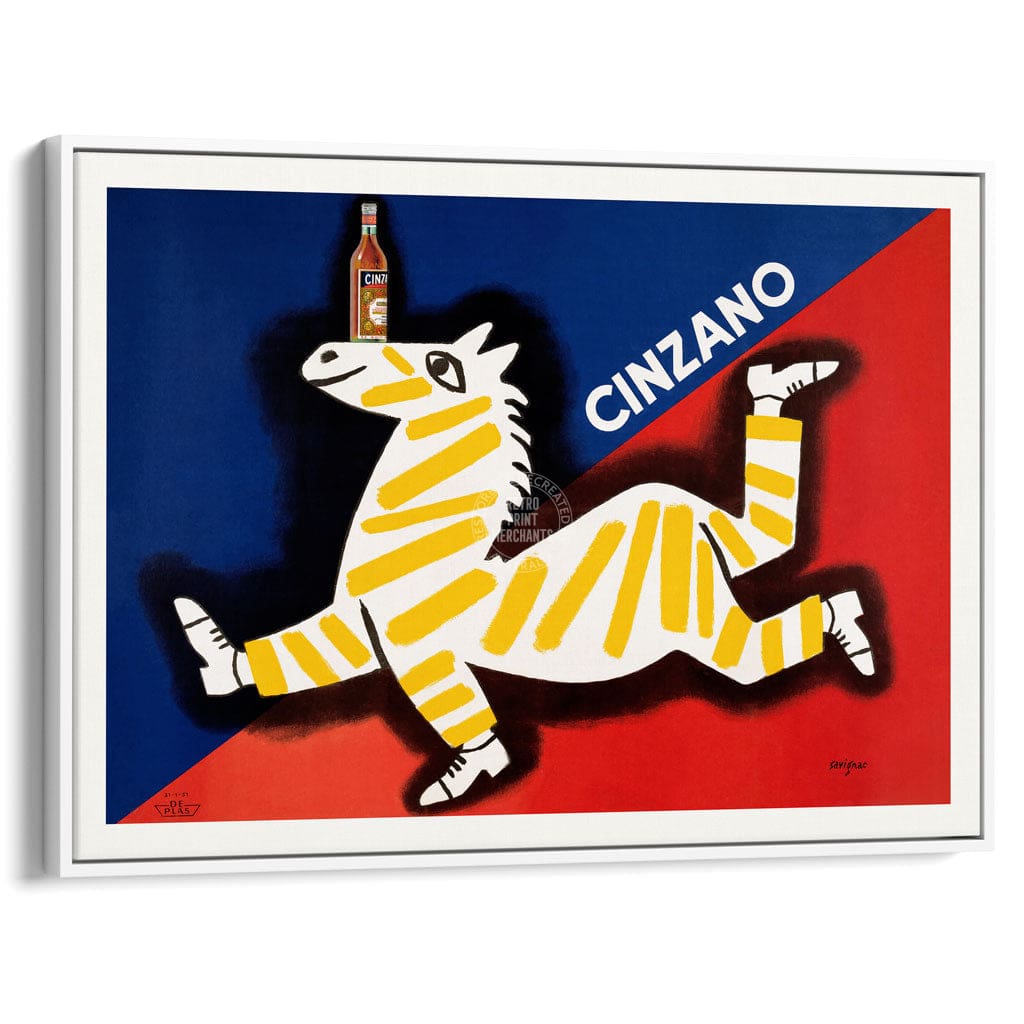CINZANO ZEBRA | ITALY A3 | 297 x 420mm | 11.7 x 16.5 inches / Canvas Floating Frame: White Timber Print Art