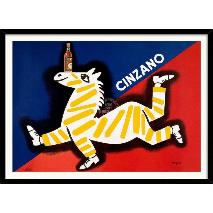 CINZANO ZEBRA | ITALY A3 | 297 x 420mm | 11.7 x 16.5 inches / Framed Print: Black Timber Print Art